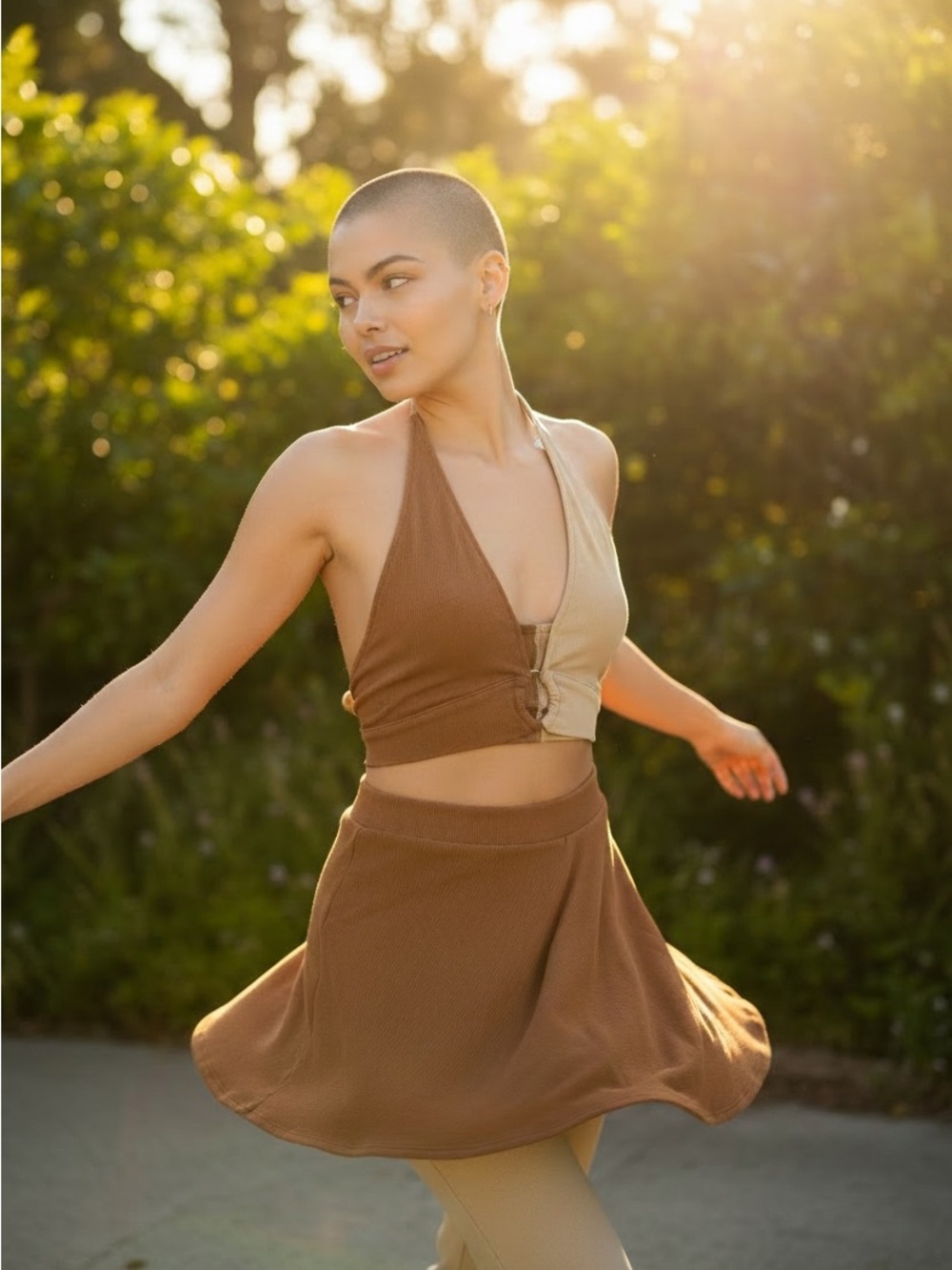 NWT PacSun Two-Tone Ribbed Halter Crop Top - Mustard & Camel Y2K
